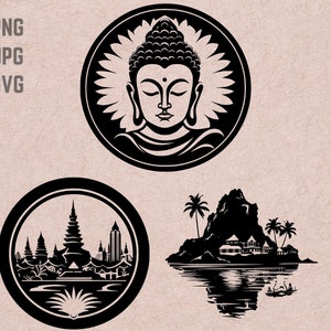 Thailand SVG designs, Thailand logo, Buddha vector, Thai Islands png, Thailand bundle, Thai Temple Clipart