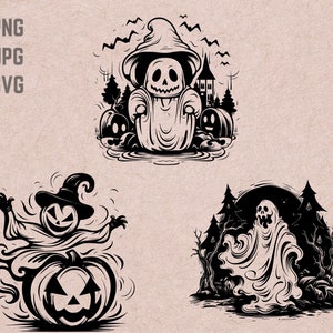 Halloween Ghost SVG designs, Halloween logo, Happy Halloween vector, Pumpkin PNG, Ghost bundle clipart, Ghost silhouette, T-shirt Printable