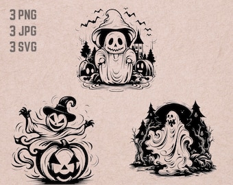 Halloween Ghost SVG designs, Halloween logo, Happy Halloween vector, Pumpkin PNG, Ghost bundle clipart, Ghost silhouette, T-shirt Printable