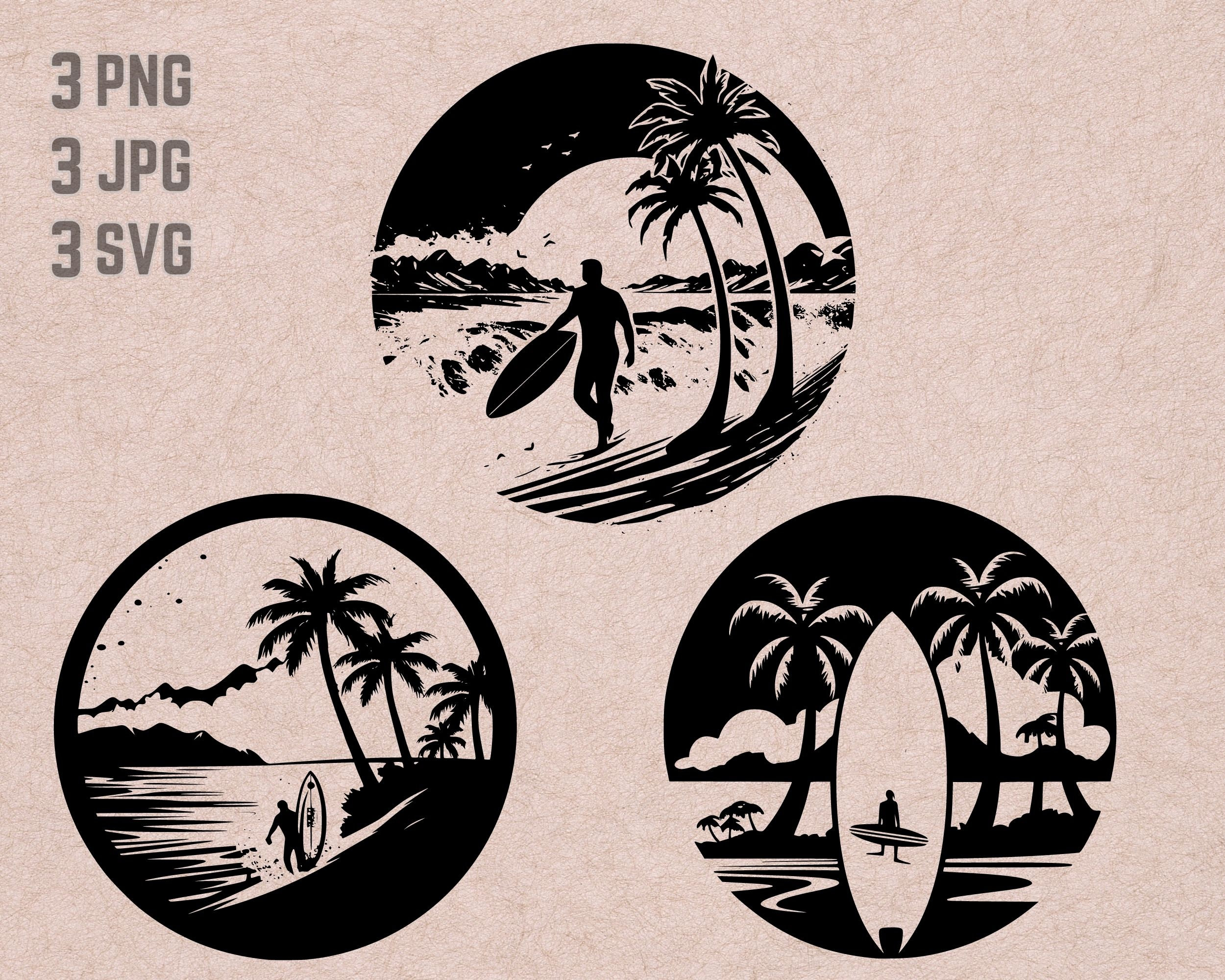 Surf Scene Svg Designs, Surfing Logo Vector, Surfboard PNG