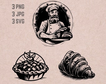Bakery SVG designs, Bakery logo, Bread vector, Pie png, Baking bundle, Croissants Clipart