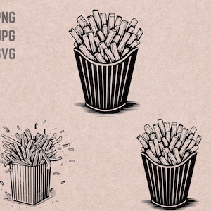 French Fries SVG designs, Fries vector, Fast food PNG,  Crisps bundle, Chips JPG, T-shirt printable