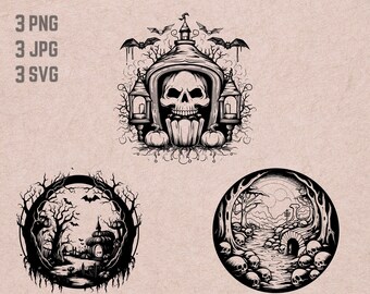 Halloween Skull SVG designs, Halloween logo, Happy Halloween vector, Pumpkin PNG, Halloween bundle clipart, Skeleton silhouette, T-shirt