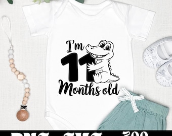 I'm 11 Months Old SVG & PNG Design | Baby Month Marker | Cute Baby Crocodile Cartoon | Milestone Vector | Gift for Baby | New Born Clipart
