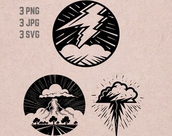 Lightning Bolt SVG designs, Lightning Bolt Logo, Natural Disaster vector, Storm bundle, Clouds png, Lightning Storm clipart