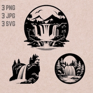 Waterfall SVG designs, Waterfall logo, Wildlife Waterfall vector, Scenery PNG, Waterfall bundle, Landscape Clipart