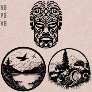 New Zealand SVG designs, New Zealand logo, Maori vector, Fiordland National Park PNG, New Zealand bundle, Landscape Clipart
