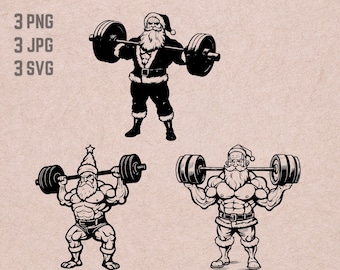 Bodybuilder Santa Claus svg designs, Gym logo vector, Christmas fitness PNG, Workout bundle, Weightlifting silhouette , Powerlifting clipart