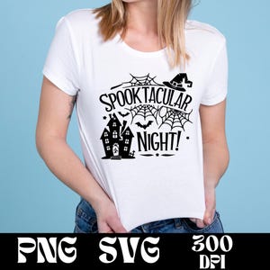 Nuit fantasmagorique SVG et PNG | Design d'Halloween amusant avec une maison hantée, un chapeau de sorcière et des toiles d'araignée | Vecteur de lettrage d'Halloween ludique
