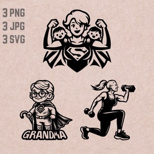 Conceptions SVG de super grand-mère, logo fort de grand-mère, vecteur de vieille femme en forme, grand-mère musclée PNG, cadeau pour grand-mère, vecteur de remise en forme