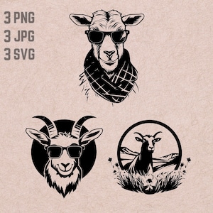 Goat SVG designs, Goat logo vector, Sunglasses PNG, Funny Goat bundle, Farm silhouette