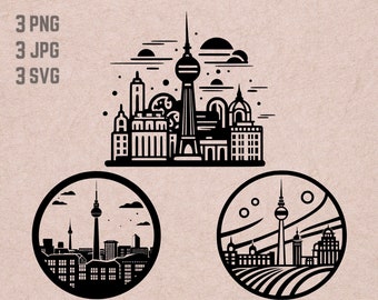Può includere: Illustrazione in bianco e nero di uno skyline di una città con un'alta torre al centro. La torre ha una cima rotonda ed è circondata da edifici più piccoli. Lo skyline è su uno sfondo di nuvole e stelle.