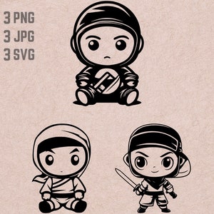 Cute Ninja Baby SVG designs, Ninja Baby vector, Cute Baby PNG,  Ninja Baby bundle, Ninja clipart, T-shirt printable