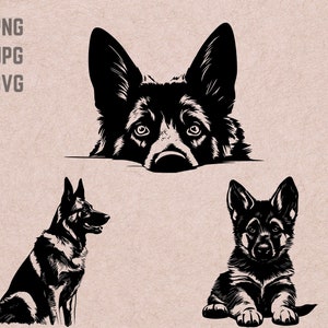 German Shepherd SVG designs, dog logo, dog lover vector,funny dog PNG, dog breed bundle clipart, pet silhouette ,T-shirt Printable