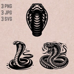 Cobra SVG ontwerpen, Cobra logo, Snake PNG, King Cobra bundel clipart, Venom SVG JPG, Serpent PNG, reptielen silhouet