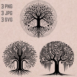 Cyber Tree SVG-ontwerpen, Organic Circuit vector, Botanical Tech PNG, Nature Tech bundel, Digital Nature clipart, T-shirt afdrukbaar