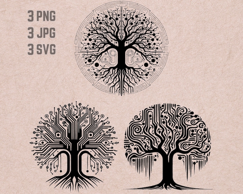 Cyber Tree SVG Designs, Organic Circuit Vector, Botanical Tech PNG ...
