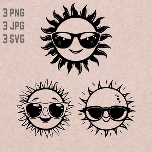 Sun Face SVG designs, Sun logo, Stars vector, Space PNG, Sun Cartoon bundle, Sun With Sunglasses Clipart