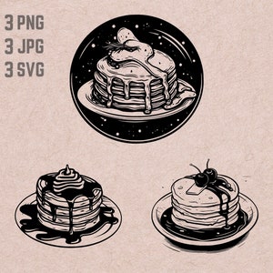 Pfannkuchen SVG-Designs, Pfannkuchenlogo, Pfannkuchen und Sirupvektor, Süßigkeiten PNG, Pfannkuchen bündeln, Dessert Clipart, Weltraum-Pfannkuchen