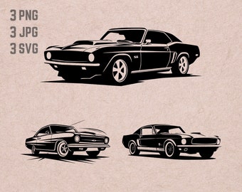 Vintage Muscle Car SVG designs, Classic Car, Retro Muscle Car vector, American Muscle Car PNG, Old School Automobile bundle, Retro Clipart