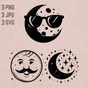 Moon Face SVG designs, Moon logo, Moon and Stars vector, Space PNG, Moon bundle, Moon With Sunglasses Clipart