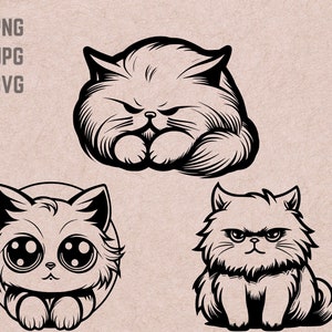 Perzische kat SVG ontwerpen, kattenlogo, kattenliefhebber vector, grappige kat PNG, kattenras bundel clipart, huisdier silhouet, T-shirt afdrukbaar