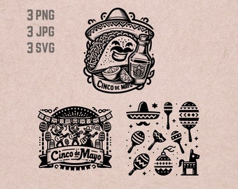 Cinco de Mayo SVG designs, Cinco de Mayo logo, Tacos vector, Tequila PNG, Drinko de Mayo, Mexican Celebration vector