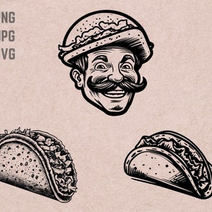 Mexican Taco svg designs, Taco vector, Taco png, Mexican Food bundle, fast food JPG, T-shirt printable