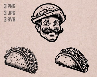 Mexican Taco svg designs, Taco vector, Taco png, Mexican Food bundle, fast food JPG, T-shirt printable