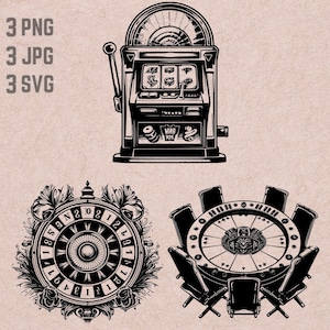 Casino SVG designs, Slot Machine png, Roulette vector, Poker PNG, Gambling bundle, Casino Clipart