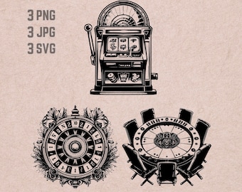 Casino SVG designs, Slot Machine png, Roulette vector, Poker PNG, Gambling bundle, Casino Clipart