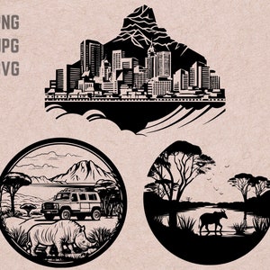 Disegni SVG del Sud Africa, logo del Sud Africa, vettore Safari, PNG di Città del Capo, bundle del Sud Africa, Kruger National Park Clipart