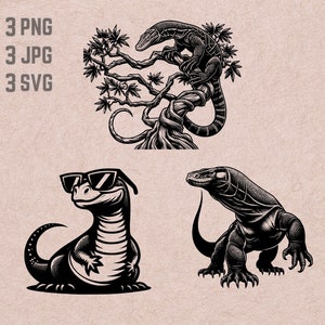 Komodo dragon svg designs, Komodo dragon logo, Reptile PNG, Komodo dragon bundle clipart, Lizard JPG , Sunglasses vector