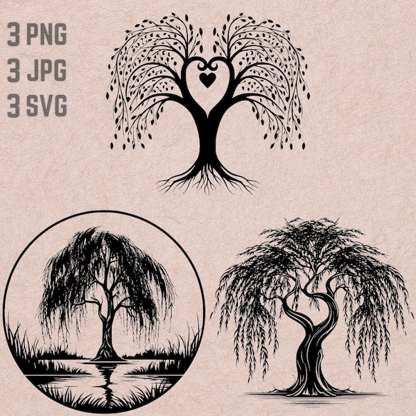 Willow Tree SVG designs, Willow Tree logo, Willow Tree heart vector, Forest PNG, Willow Tree bundle, Nature Clipart