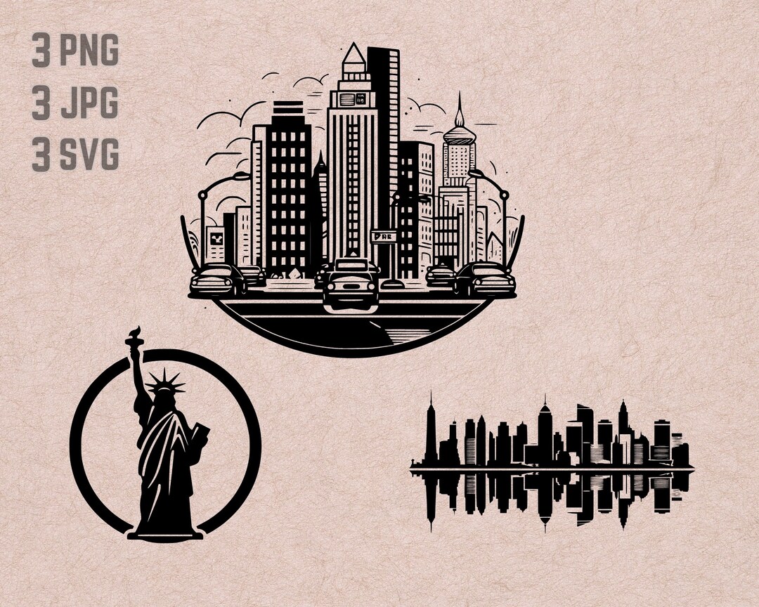 New York Skyline SVG Designs, New York Logo, Statue of Liberty Vector ...