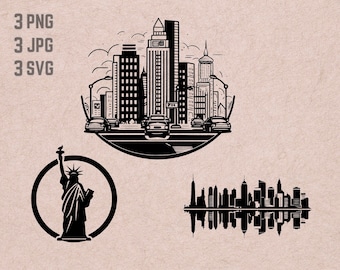 New York Skyline SVG designs, New York logo, Statue of Liberty vector, Skyline PNG, New York bundle, Urban Clipart