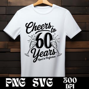 Proost op 60 jaar verjaardag SVG- en png-ontwerp | Minimalistische lijntekeningen | Ontwerp champagneglazen | Cadeau tot in de perfectie
