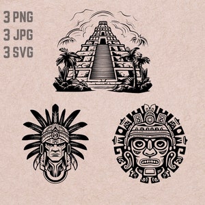Tribal svg designs, Old Tribe logo vector, Mayan Pyramid PNG, Tribe bundle , Aztec jpg ,Mayan Clipart, Warrior clipart