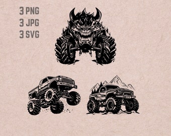 Monster Truck SVG designs, Monster Truck logo, Truck vector, Truck Racing PNG, Truck bundle clipart