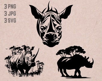 Rhino Jungle Scene svg designs, Rhinoceros logo vector, Safari PNG, Jungle Scene bundle clipart, Zoo Animals JPG ,T-shirt Printable