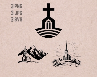 Church SVG designs, Church  logo, Cross PNG,  Christianity bundle, Religion JPG, Faith vector, God clipart