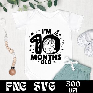 Mam 10 miesięcy SVG i PNG Design | Baby Month Marker | Cute Baby Hedgehog Cartoon | Milestone Vector | Prezent dla dziecka | Noworodek Clipart
