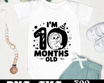 I'm 10 Months Old SVG & PNG Design | Baby Month Marker | Cute Baby Hedgehog Cartoon | Milestone Vector | Gift for Baby | New Born Clipart