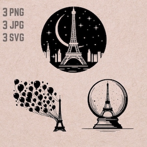 Dessins svg Tour Eiffel, vecteur de logo Tour Eiffel, boule de cristal PNG, lot d'Attractions touristiques, Paris JPG, clipart France