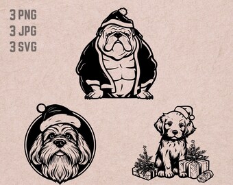 Christmas Dog SVG designs, Christmas logo, Dog vector, Xmas PNG, Funny Dog Bundle Clipart, Santa Claus Dog JPG