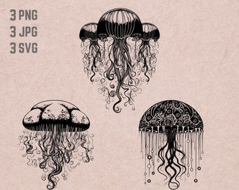 Psychedelic jellyfish SVG designs, Wall art vector, Psychedelic PNG,  Jellyfish bundle, Hippie decor, T-shirt printable