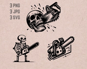 Chain Saw SVG designs, Saw logo, Skeleton vector, Skull PNG, Skull Chain saw bundle, Mechanic silhouette, T-shirt Printable