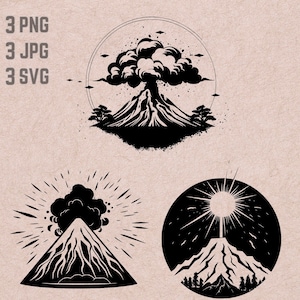 Volcano SVG designs, Volcano Logo, Natural Disaster vector, Volcano Eruption bundle, Lava clipart, Eruption clipart