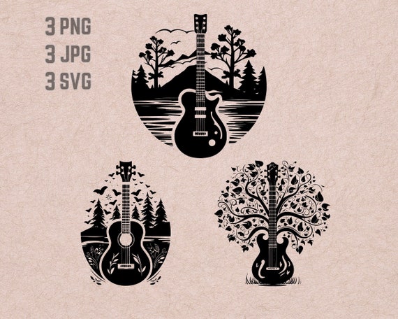 Guitar SVG Designs, Guitar Logo, Nature Guitar Vector, Tree