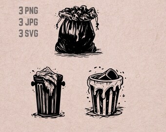 Diseños SVG de basura, logotipo de la papelera, vector de bolsa de basura, PNG de basura, imágenes prediseñadas del paquete de papelera, silueta de basura